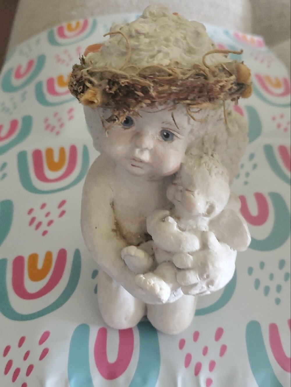Cherub Kristen Haynes Vintage 1991 White Cherub Figurine with Brown Hair Accents